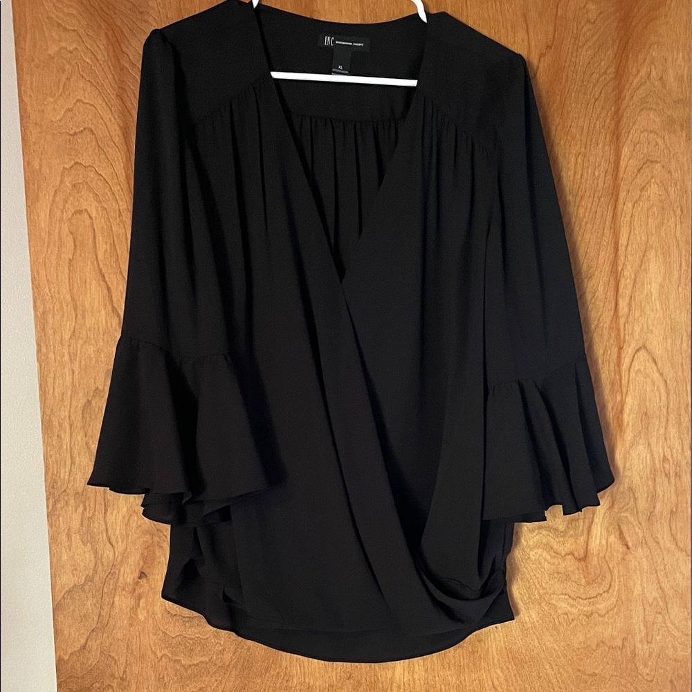 INC International Concepts Black Top with bell sleeves, XL